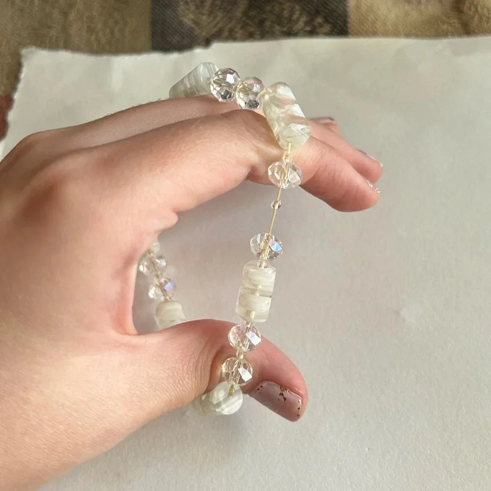 3/$20 Cute White Crystal Beaded Shimmer Thin Elastic Bracelet